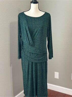 Talbots Forest Green Long Sleeve Draped Dress